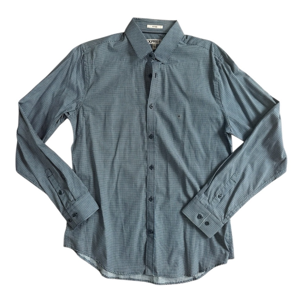 Express Men's Blue Micro-Pattern Button-Down Shir… - image 1
